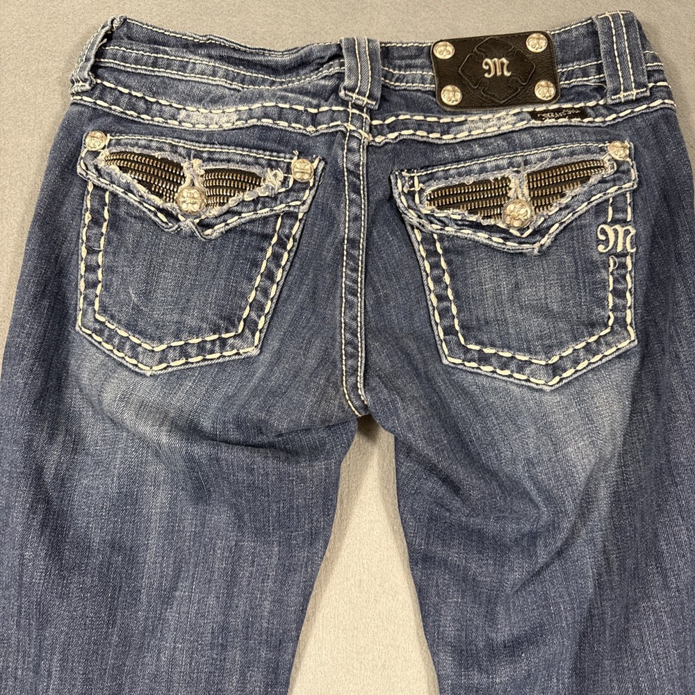 MISS ME wOMENS 28 bOOT jE5189B41 jEANS tHICK sTITCH wHISKERS sTUDDED